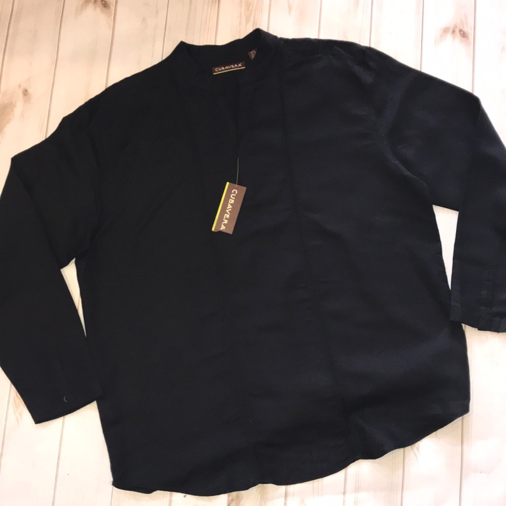 Cubavera Linen Rayon Long Sleeve Black Shirt